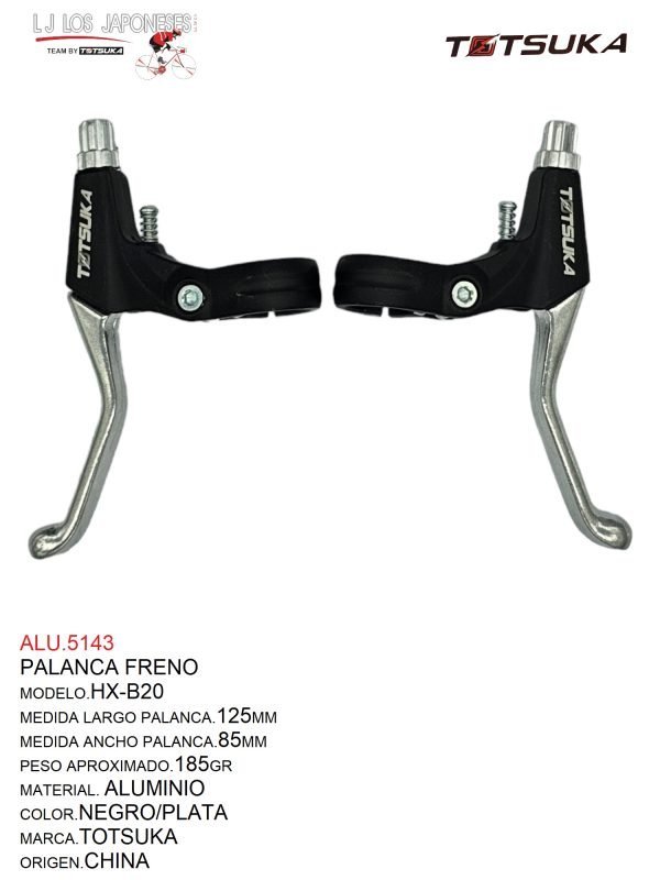 ALU.5143 PALANCA MTB FRENO ALUMINIO HX-B20 PLATA/NEGRO TOTSUKA