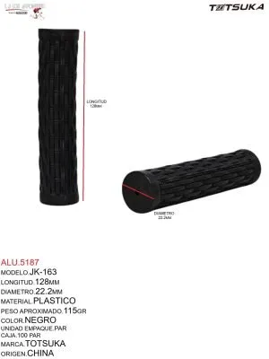 ALU.5187 PUÑOS DE PLASTICO NEGRO MARCA TOTSUKA 128X22.2MM MOD. JK-163