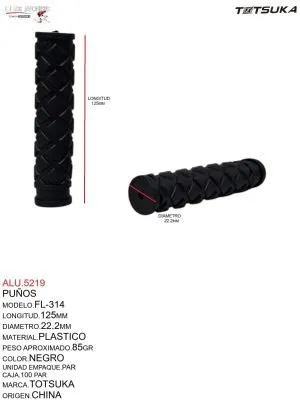 ALU.5219 PUÑOS DE PLASTICO NEGRO MARCA TOTSUKA 125X22.2MM MOD. FL-314
