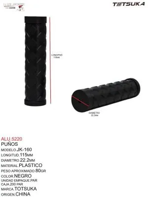 ALU.5220 PUÑOS DE PLASTICO NEGRO MARCA TOTSUKA 115X22.2MM MOD. JK-160