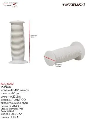 ALU.5292 PUÑOS DE PLASTICO BLANCO MARCA TOTSUKA 85X22.2MM MOD. JK-155 INFANTIL