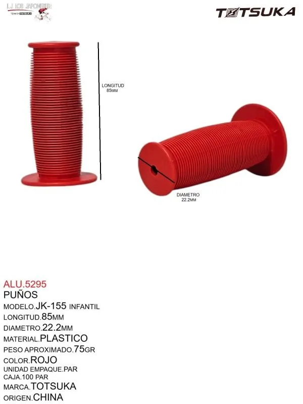 PUÑOS DE PLASTICO ROJO MARCA TOTSUKA 85X22.2MM MOD. JK-155 INFANTIL