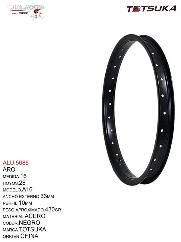 ALU.5686 ARO 16X28 14G ACERO NEGRO CHINA