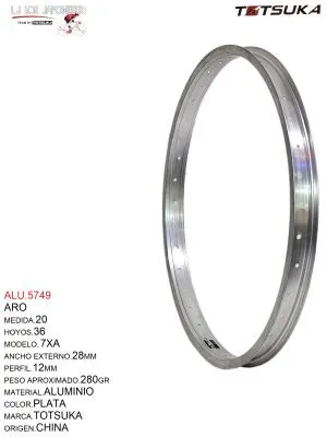 ARO 20X36 ALUMINIO PLATA  7XA ANCHO TOTSUKA