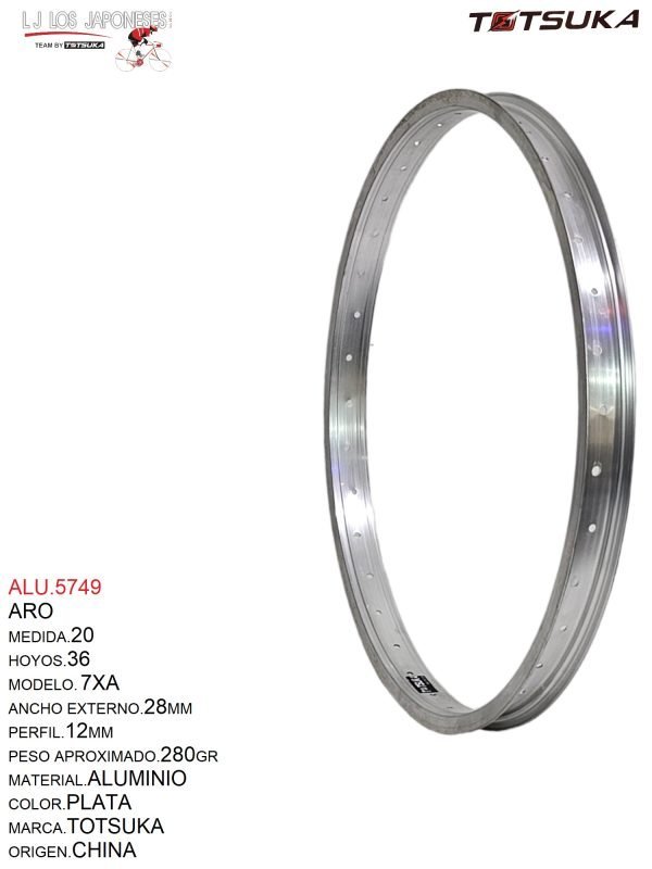 ALU.5749 ARO 20X36 ALUMINIO PLATA 7XA ANCHO TOTSUKA