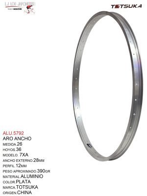 ARO 26X36 ALUMINIO PLATA ANCHO MOD.7XA TOTSUKA