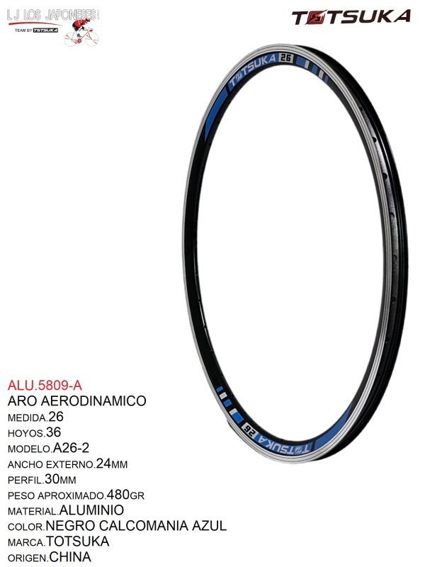 ALU.5809-2 ARO 26X36 AERODINAMICO NEGRO TOTSUKA PESO.380GR