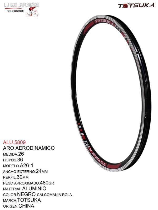 ALU.5809 ARO 26X36 AERODINAMICO NEGRO TOTSUKA PESO.380GR