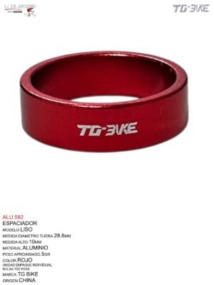 ESPACIADOR 1 1/8" 10MM ROJO ALUMINIO C/U TG BIKE