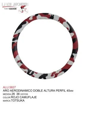Aro Aerodinámico Rodado 26, 36 Hoyos, Para Rayo Delgado 12G - Grueso 14G, Modelo Camuflajeado, Ancho Externo 30mm, Perfil 40mm, Material Aluminio, Peso Aprox. 915g, Color Rojo/Negro/Blanco, Marca Totsuka