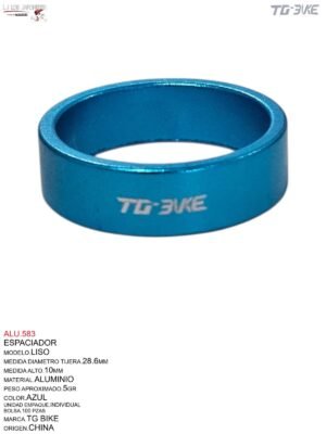 ESPACIADOR 1 1/8" 10MM AZUL ALUMINIO C/U TG BIKE
