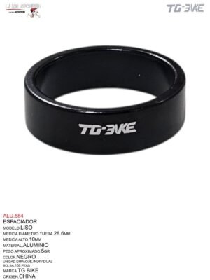 ESPACIADOR 1 1/8" 10MM NEGRO ALUMINIO C/U TG BIKE