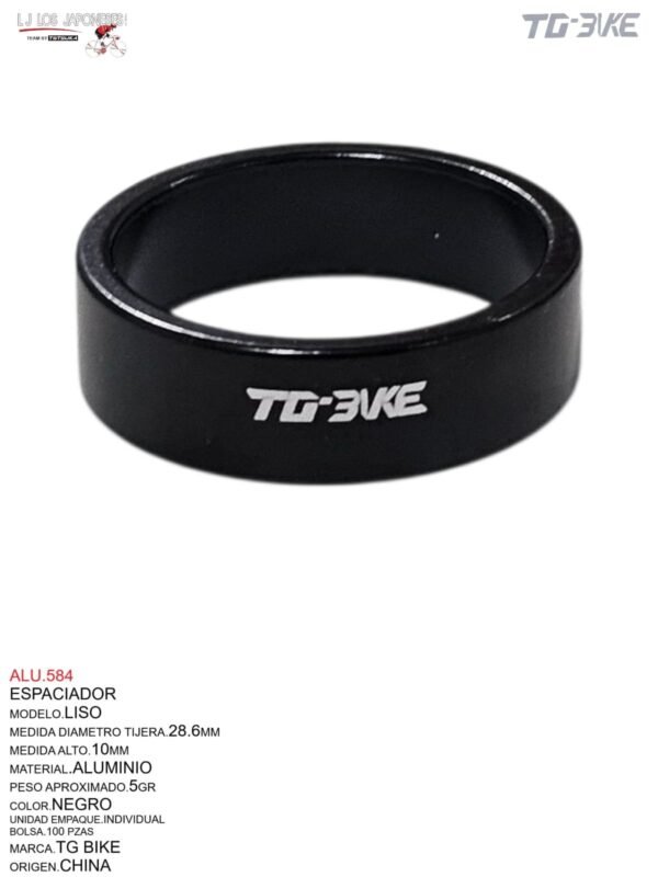 ALU.584-1.jpeg ESPACIADOR 1 1/8" 10MM NEGRO ALUMINIO C/U TG BIKE