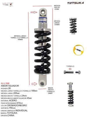 ALU.598-1.jpeg AMORTIGUADOR 26 SUSPENSION CHINA CROMADO, LARGO DE AMORTIGUADOR DE 850MM