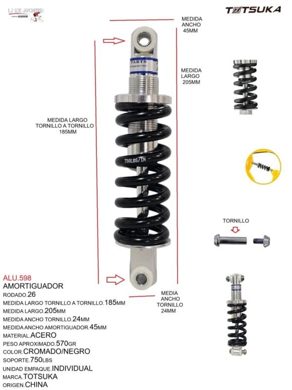 AMORTIGUADOR 26 SUSPENSION CHINA CROMADO, LARGO DE AMORTIGUADOR DE 850MM