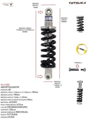 ALU.599-1.jpeg AMORTIGUADOR 26 SUSPENSION 160/165MM PESO.467GR TOTSUKA CROMADO
