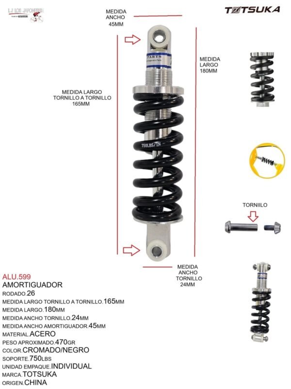 AMORTIGUADOR 26 SUSPENSION 160/165MM PESO.467GR TOTSUKA CROMADO