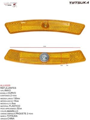 REFLEJANTE PARA RAYO 2 PIEZAS MOD. CURVO CHINA AMARILLO
