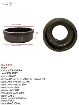 ALU.6440 TASA TRASERA CON TOPE DE ACERO, COLOR CAFÉ