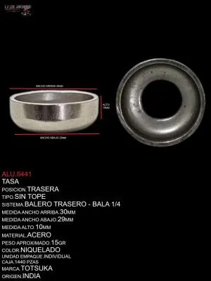 ALU.6441 TASA TRASERA SIN TOPE ACERO, COLOR NIIQUELADO MARCA TOTSUKA