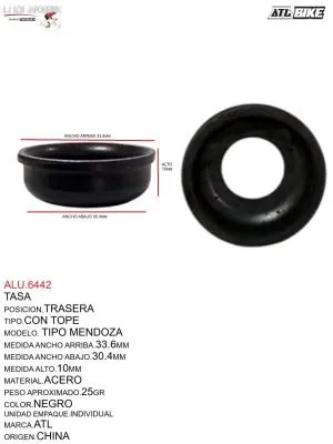 ALU.6442 TASA TRASERA CON TOPE TIPO MENDOZA, DE ACERO, NEGRA