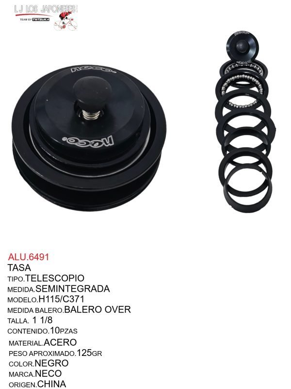 ALU.6491 TAZAS TELESCOPIO 1 1/8 AHEAD SEMIINTEGRADO H115/C371NECO NEGRO 1 1/8"