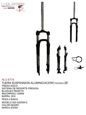 ALU.6719 TIJERA R-29 SUSPENSION 28.6 MOD.525 100MM BLOQUEO REMOTO ZOOM NEGRO