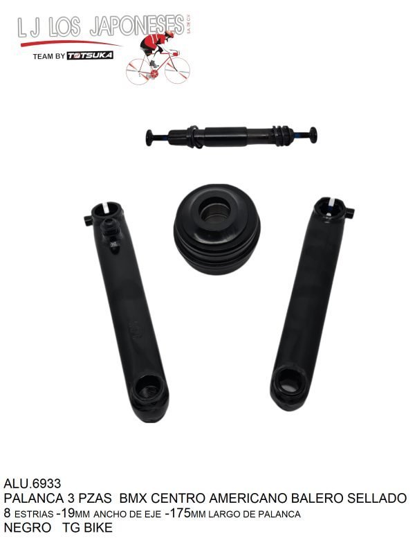 ALU.6933 PALANCA 3 PIEZAS BMX 8T-19MM CENTRO AMERICANO BALERO SELLADO 175MM TG BIKE NEGRO NA