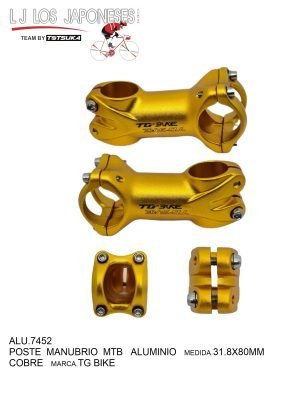 POSTE MANUBRIO  MTB 31.8X80MM  ALUMINIO COBRE  TG BIKE