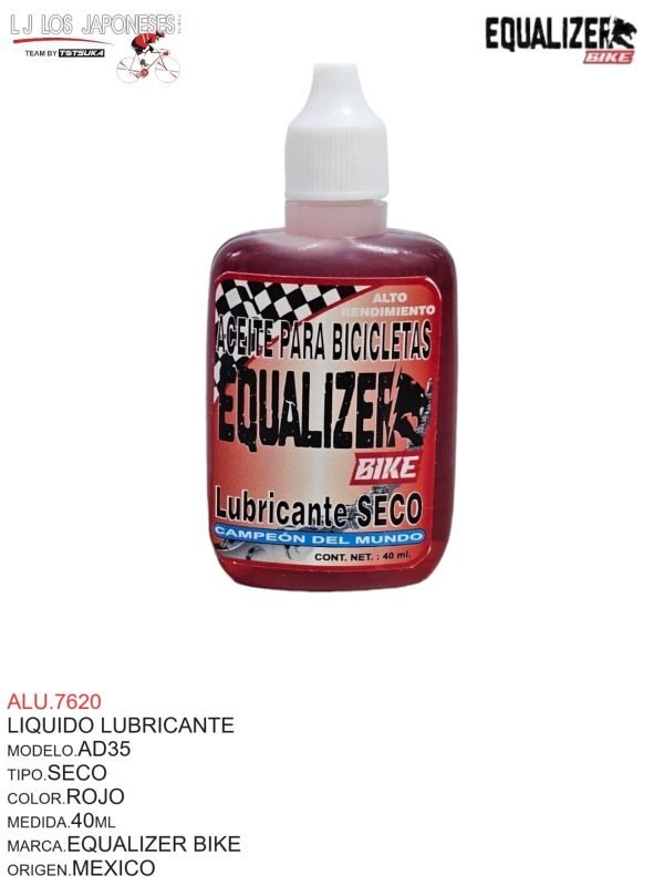 ALU.7620 Líquido Lubricante Modelo AD35, Tipo Seco, Color Rojo, Medida 40ml, Marca Equalizer Bike, Origen México