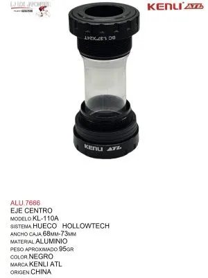 EJE DE CENTRO HUECO  HOLLOWTECH TG BIKE  MOD.KL-110A NEGRO