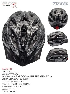 CASCO MTB MOD.SAVAGE CON VISOR AJUSTE Y LUZ TG BIKE FIBRA CARBON