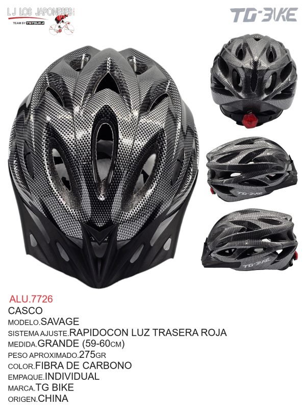 CASCO MTB MOD.SAVAGE CON VISOR AJUSTE Y LUZ TG BIKE FIBRA CARBON