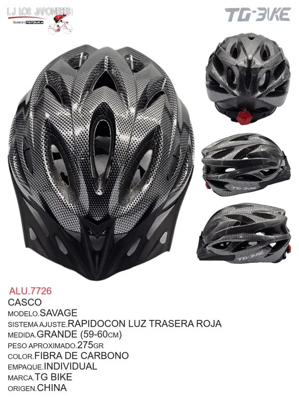 CASCO MTB MOD.SAVAGE CON VISOR AJUSTE Y LUZ TG BIKE FIBRA CARBON