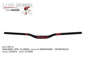 ALU.7901 MANUBRIO MTB ALUMINIO 31.8MMX800MM NEGRO/ROJO JB-6818 TG BIKE
