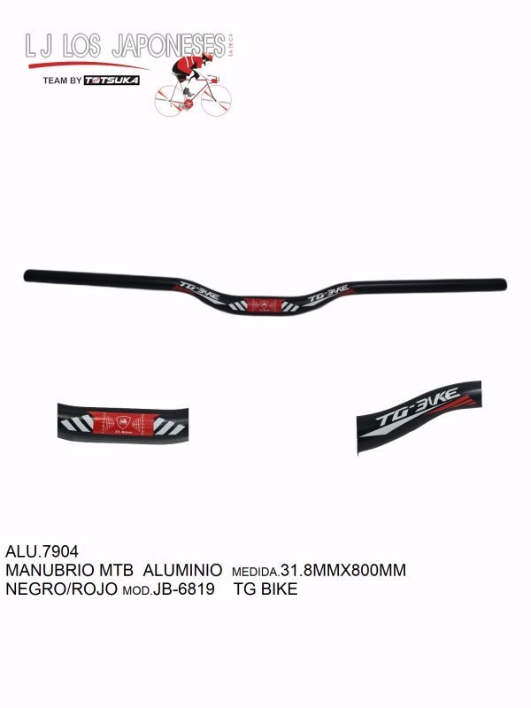 MANUBRIO MTB ALUMINIO 31.8MMX 800MM NEGRO/ROJO JB-6819  TG BIKE