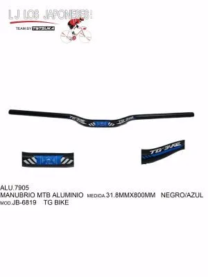 ALU.7905 MANUBRIO MTB ALUMINIO 31.8MMX800MM NEGRO/AZUL JB-6819 TG BIKE