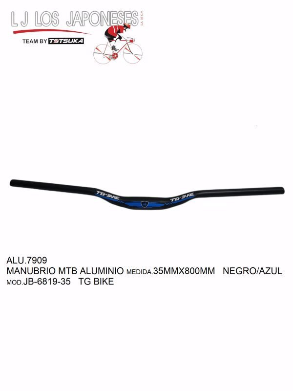 ALU.7909-2 MANUBRIO MTB ALUMINIO 35MMX800MM NEGRO/AZUL JB-6819-35 TG BIKE