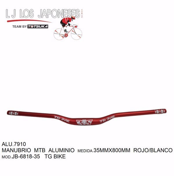 ALU.7910-2 MANUBRIO MTB ALUMINIO 35MMX800MM ROJO/BLANCO JB-6818-35 TG BIKE