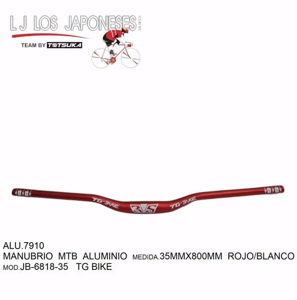 MANUBRIO MTB ALUMINIO 35MMX800MM ROJO/BLANCO JB-6818-35 TG BIKE