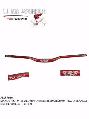 ALU.7910 MANUBRIO MTB ALUMINIO 35MMX800MM ROJO/BLANCO JB-6818-35 TG BIKE