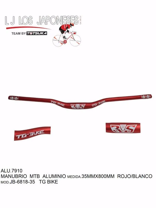 MANUBRIO MTB ALUMINIO 35MMX800MM ROJO/BLANCO JB-6818-35 TG BIKE