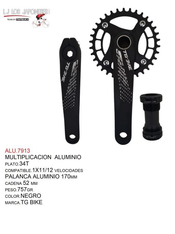 ALU.7913-2 MULTIPLICACION 34T 1X11/12 170MM 52 MM CADENA C/EJE HUECO BSD104/CAJA73 TG BIKE