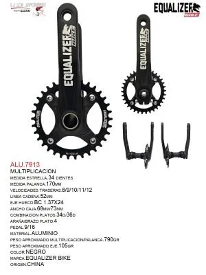 MULTIPLICACION 34T  1X11/12  170MM 52 MM CADENA C/EJE HUECO BSD104/CAJA73  TG BIKE