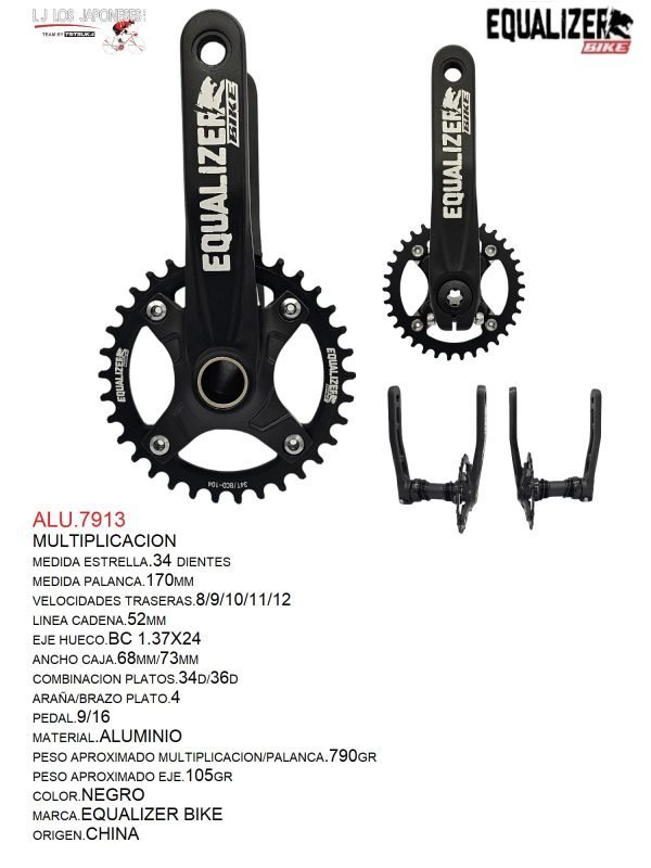 ALU.7913 MULTIPLICACION 34T 1X11/12 170MM 52 MM CADENA C/EJE HUECO BSD104/CAJA73 TG BIKE