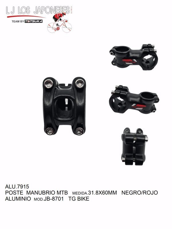 ALU.7915 POSTE MANUBRIO MTB 31.8X60MM ALUMINIO NEGRO/ROJO TG BIKE JB-8701