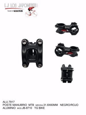 POSTE MANUBRIO MTB 31.8X60MM ALUMINIO NEGRO/ROJO JB-8710  TG BIKE