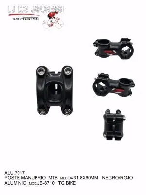 POSTE MANUBRIO MTB 31.8X60MM ALUMINIO NEGRO/ROJO JB-8710  TG BIKE