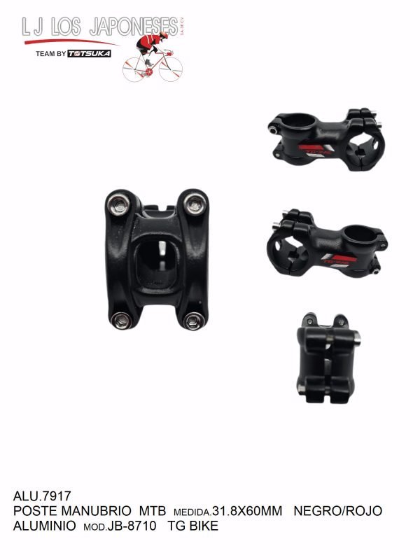 ALU.7917 POSTE MANUBRIO MTB 31.8X60MM ALUMINIO NEGRO/ROJO JB-8710 TG BIKE
