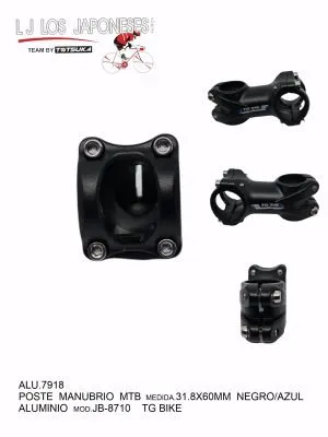 ALU.7918 POSTE MANUBRIO MTB 31.8X60MM ALUMINIO NEGRO/AZUL JB-8710 TG BIKE